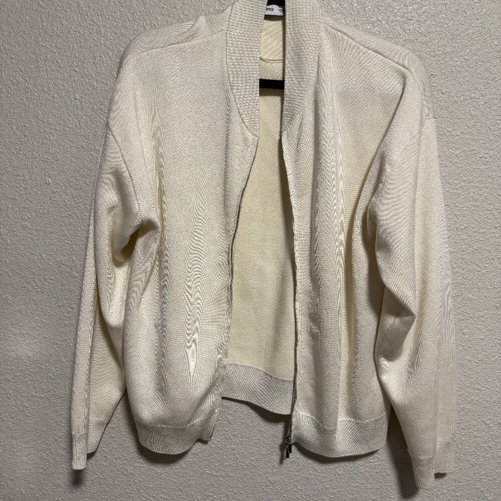 MANGO - White Bomber Jacket - XL